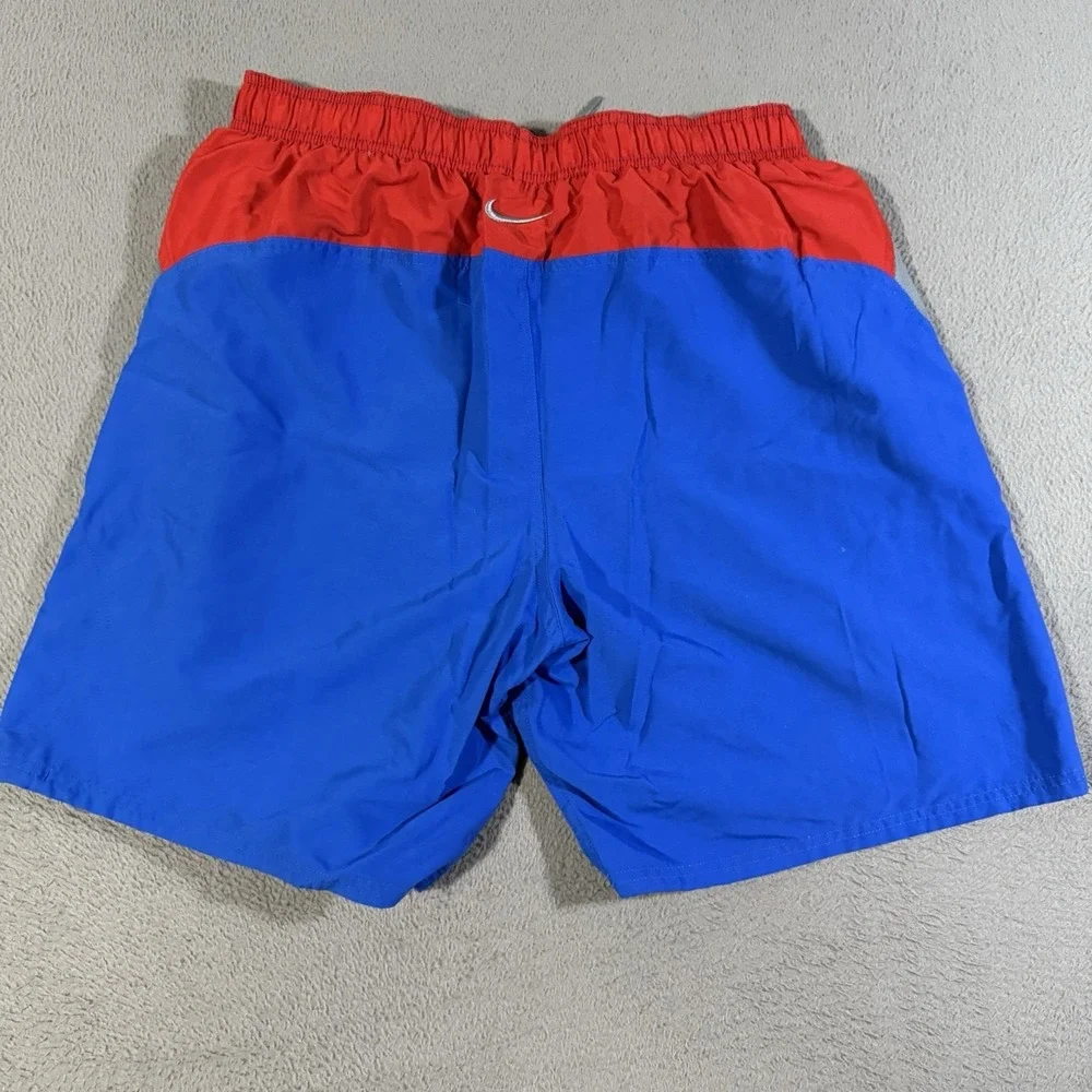 Vintage Nike Swim‎ Shorts Mens XL Y2K Blue Trunks Center Swoosh Pockets Lined